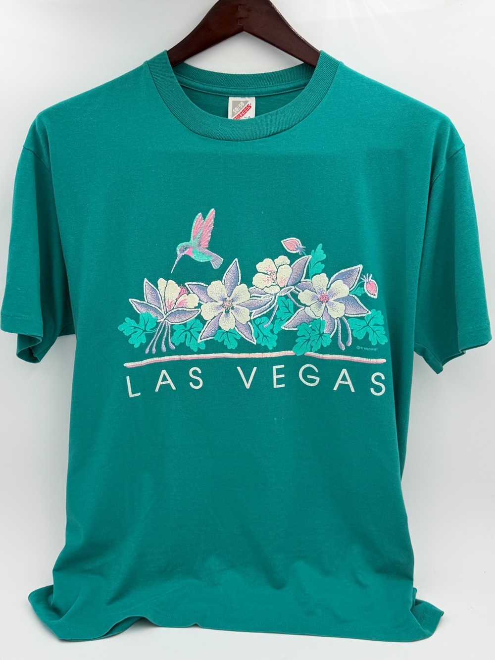 Jerzees Teal Las Vegas Floral Hummingbird Tee